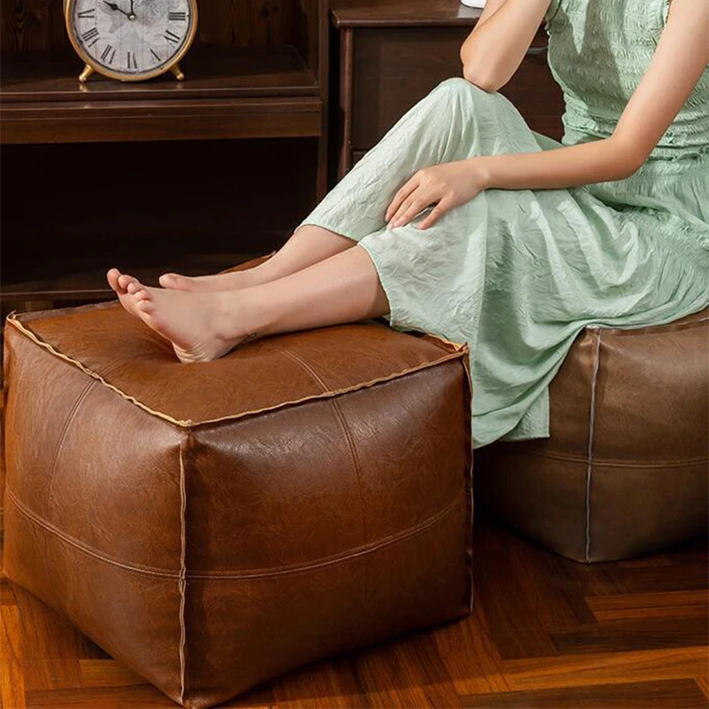 Floor Cushion Pouf - Moroccan Pu Leather Cushion Cover Tatami