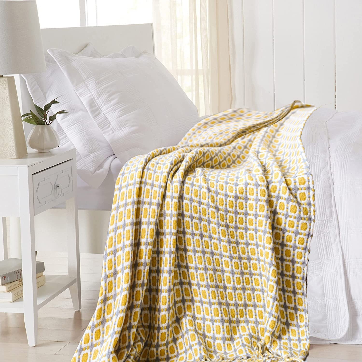 Mustard Yellow Nordic Knitted  – Throw Blanket Chunky Knit recenzja i cena