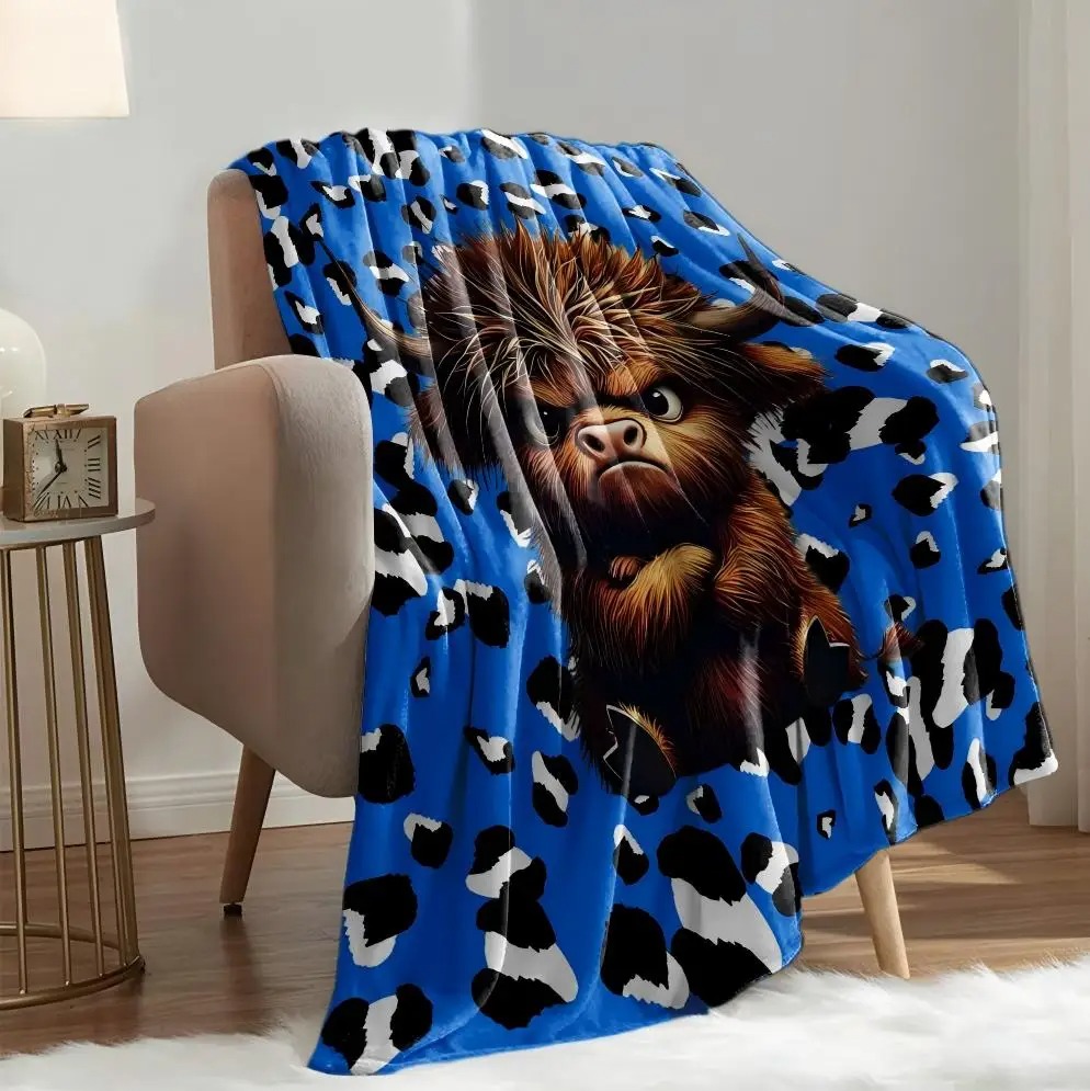 1PC Cute Highland cow Blanket  – Highland Home Textiles recenzja i cena