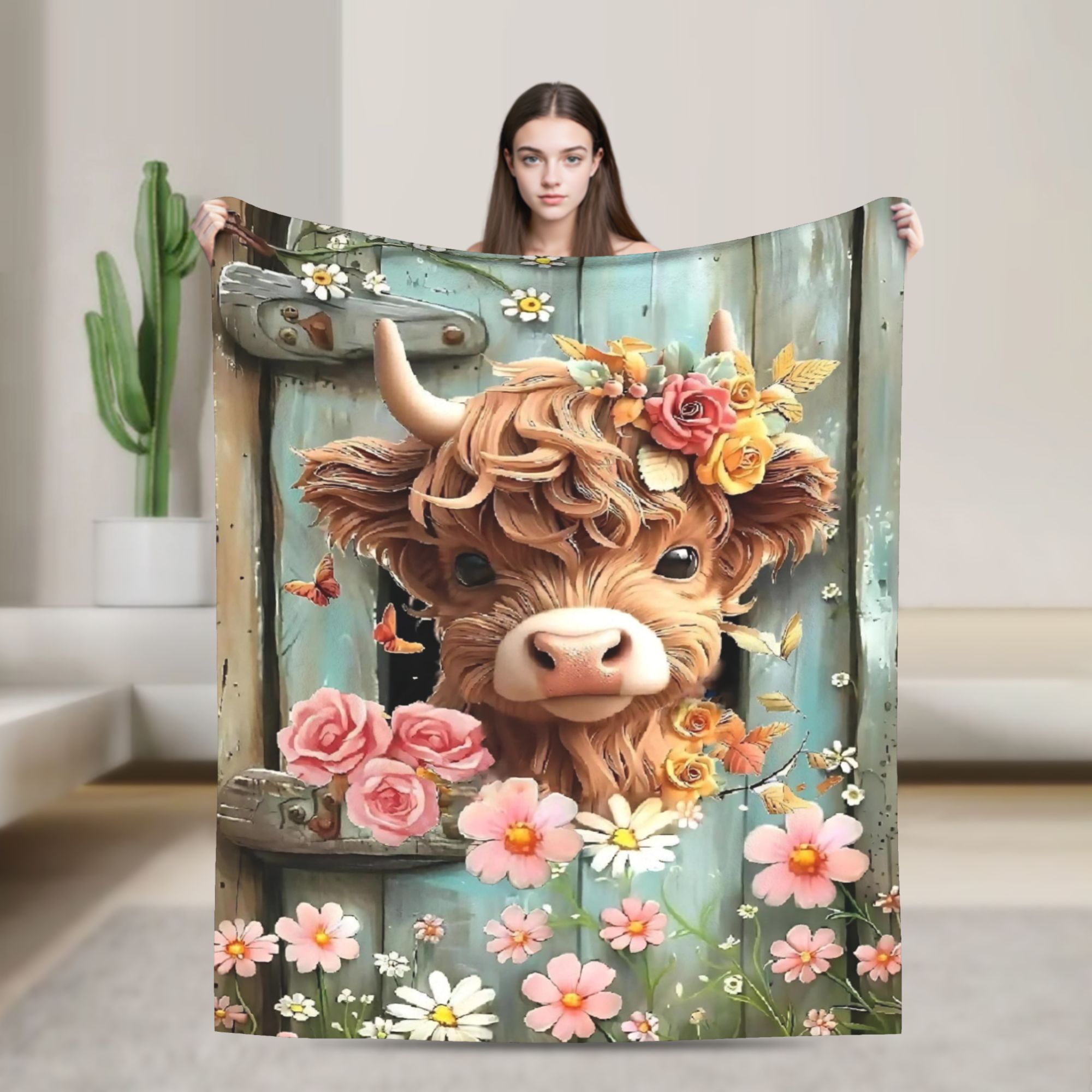 Highland Cow Boho Floral Blank – Highland Home Textiles recenzja i cena