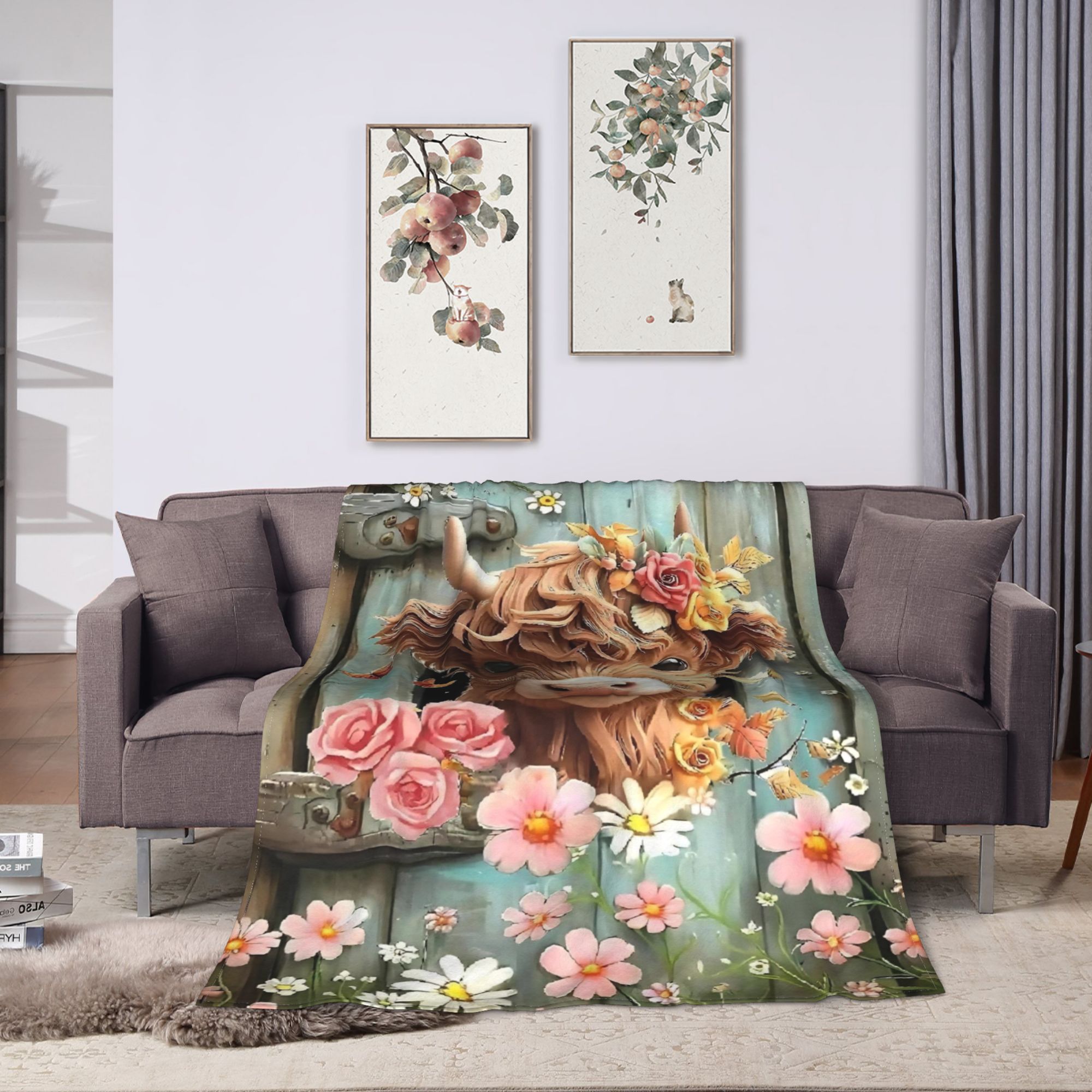 Highland Cow Boho Floral Blank – Highland Home Textiles recenzja i cena