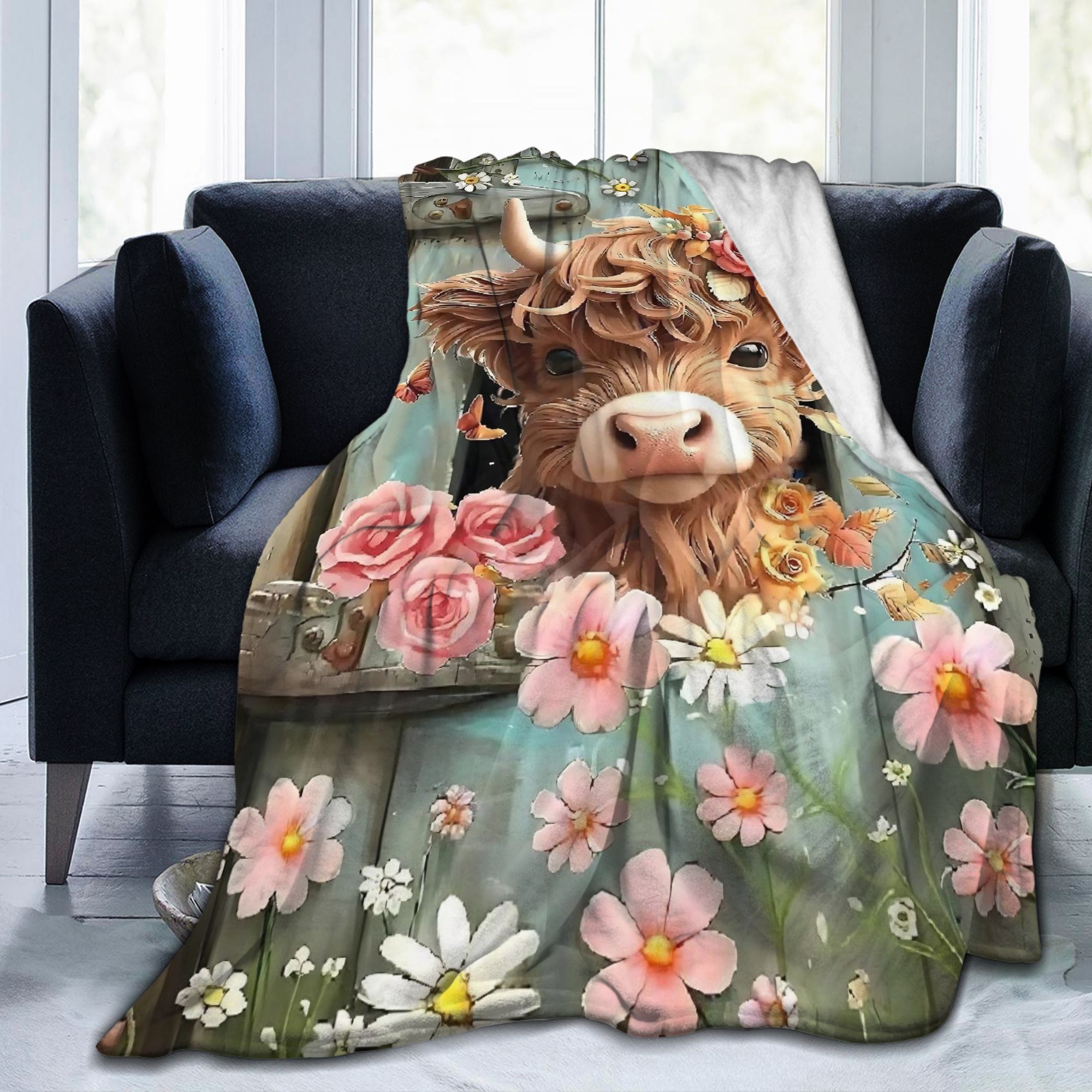 Highland Cow Boho Floral Blank – Highland Home Textiles recenzja i cena