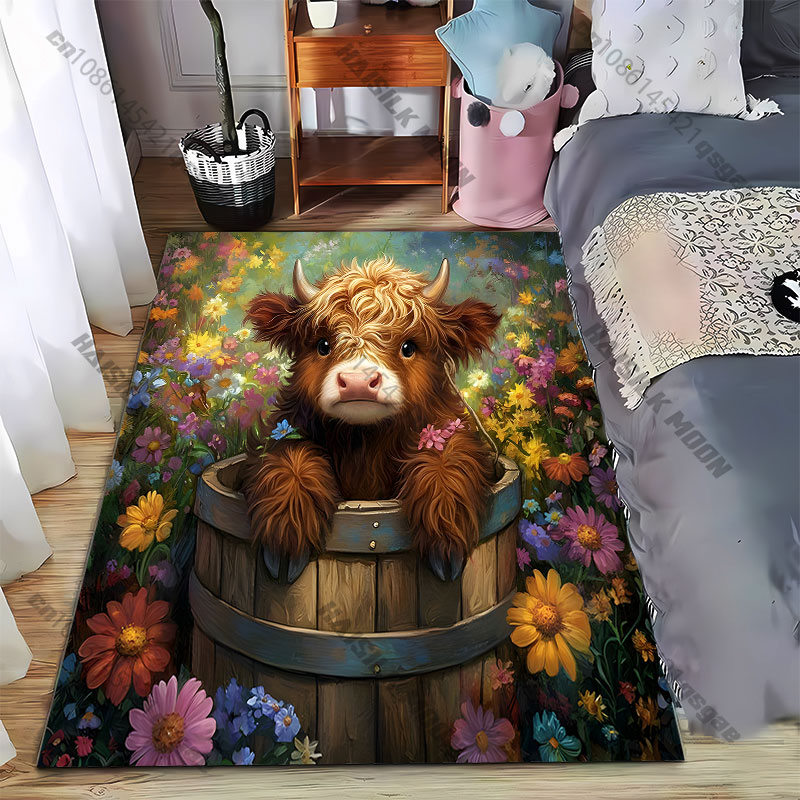 Highland calf flowers wooden b – Highland Home Textiles recenzja i cena