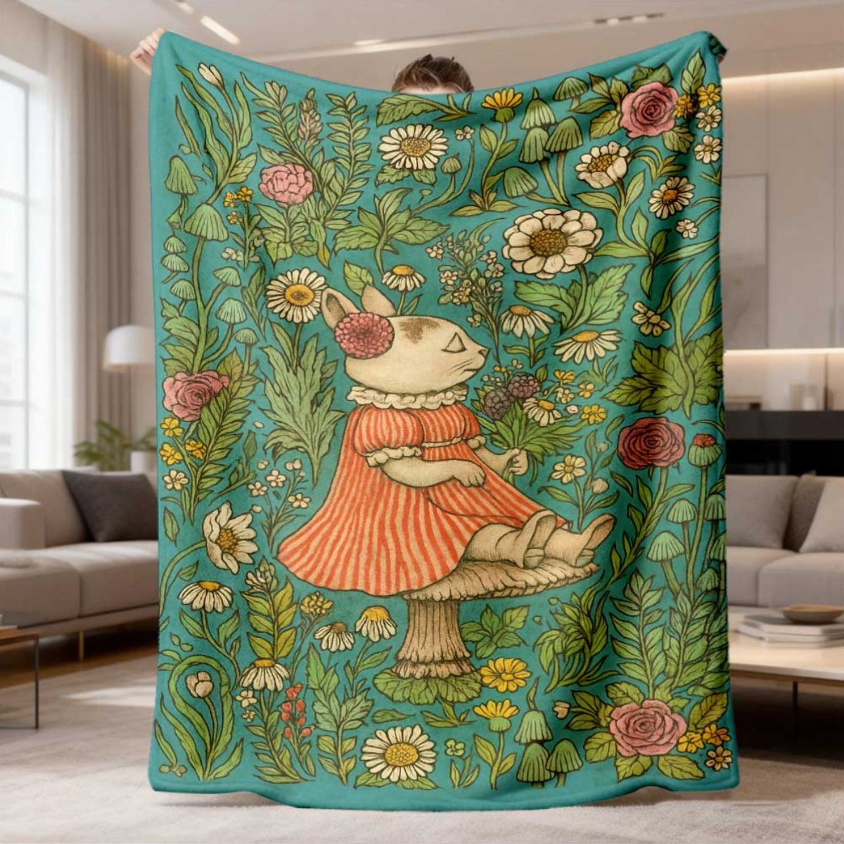 Whimsical Floral Rabbit Throw  – Throw Blanket Chunky Knit recenzja i cena