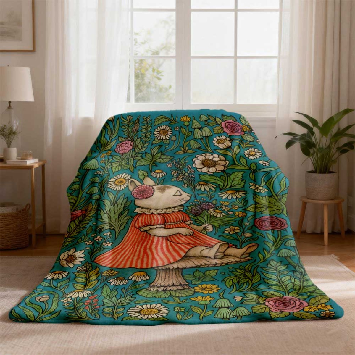 Whimsical Floral Rabbit Throw  – Throw Blanket Chunky Knit recenzja i cena